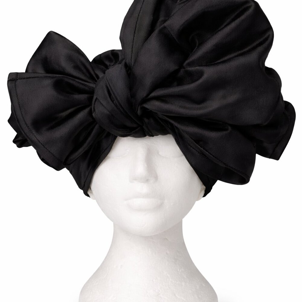 Black Versatile Cotton Turban Headwrap with Oversized Bow